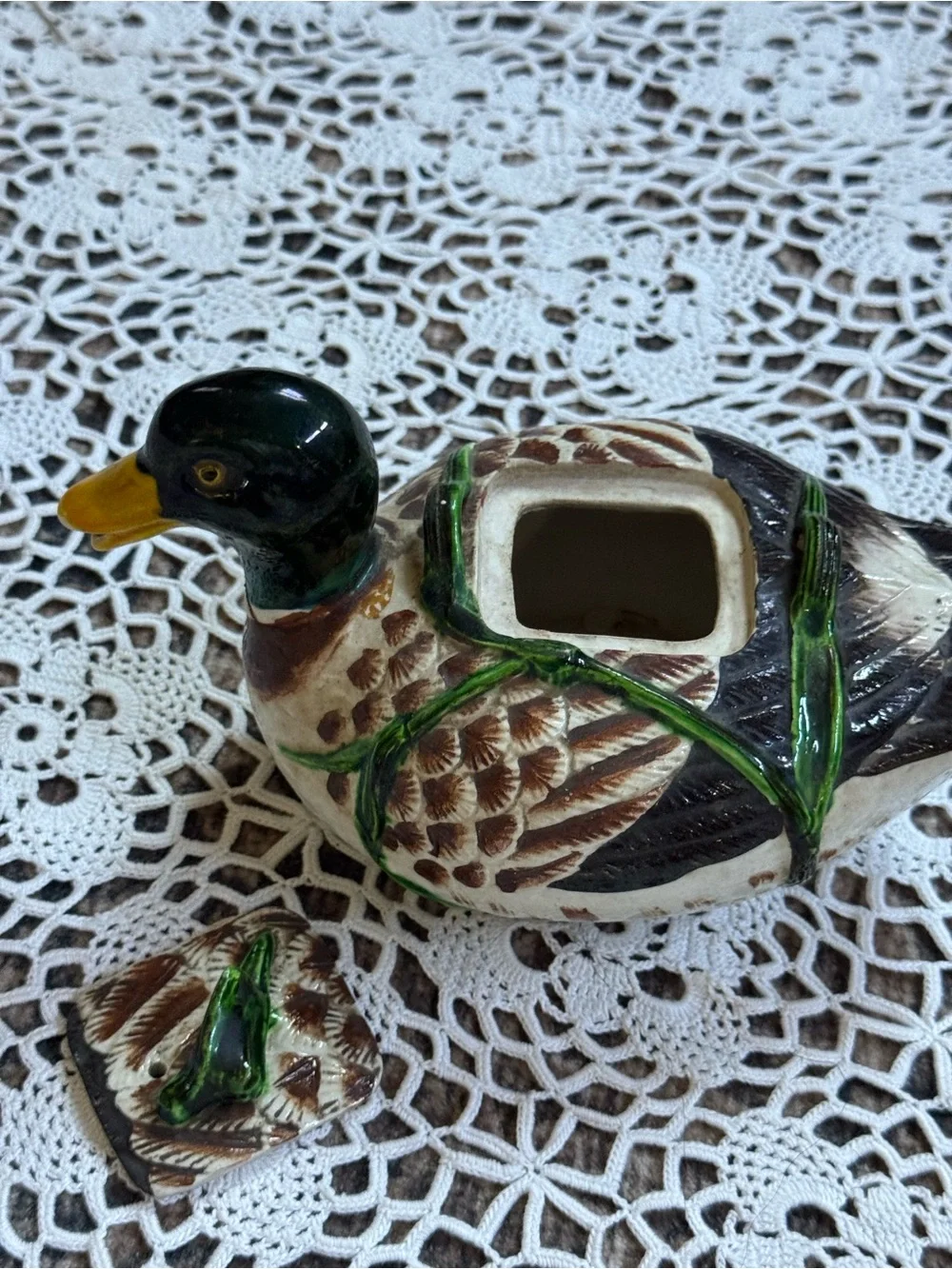 Vintage 1987 Ceramic Mallard Duck Teapot Hand Painted